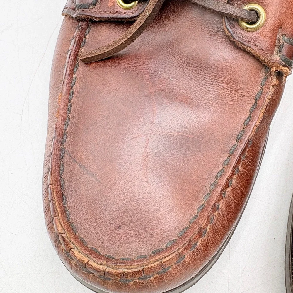 Sebago Docksides Boat Shoes Men 9 Wide Brown Good Vintage Made in USA Leather